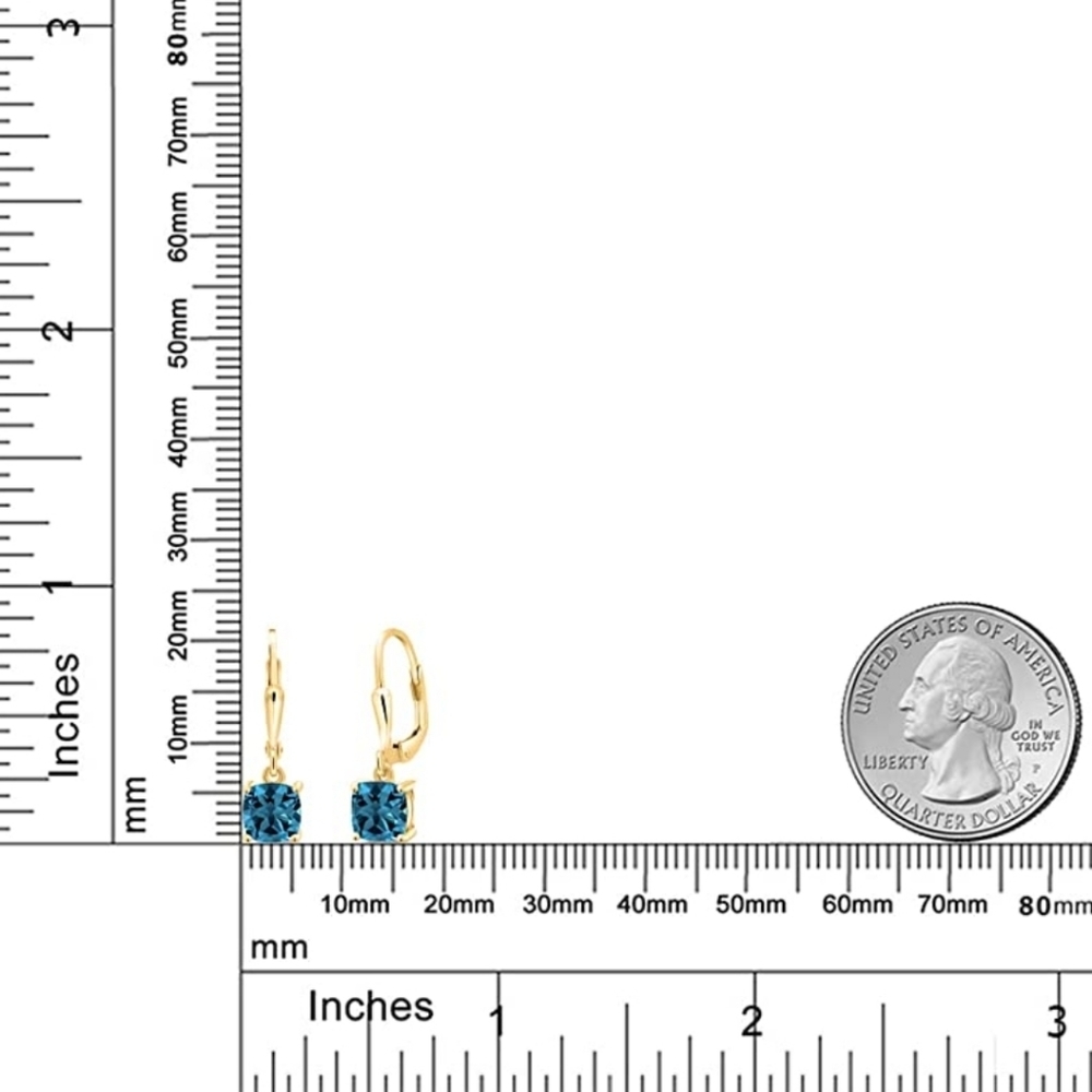 18k Yellow Gold 2.35ct Blue London Topaz Cushion Earrings Silver 925 Anniversary - Picture 4 of 4